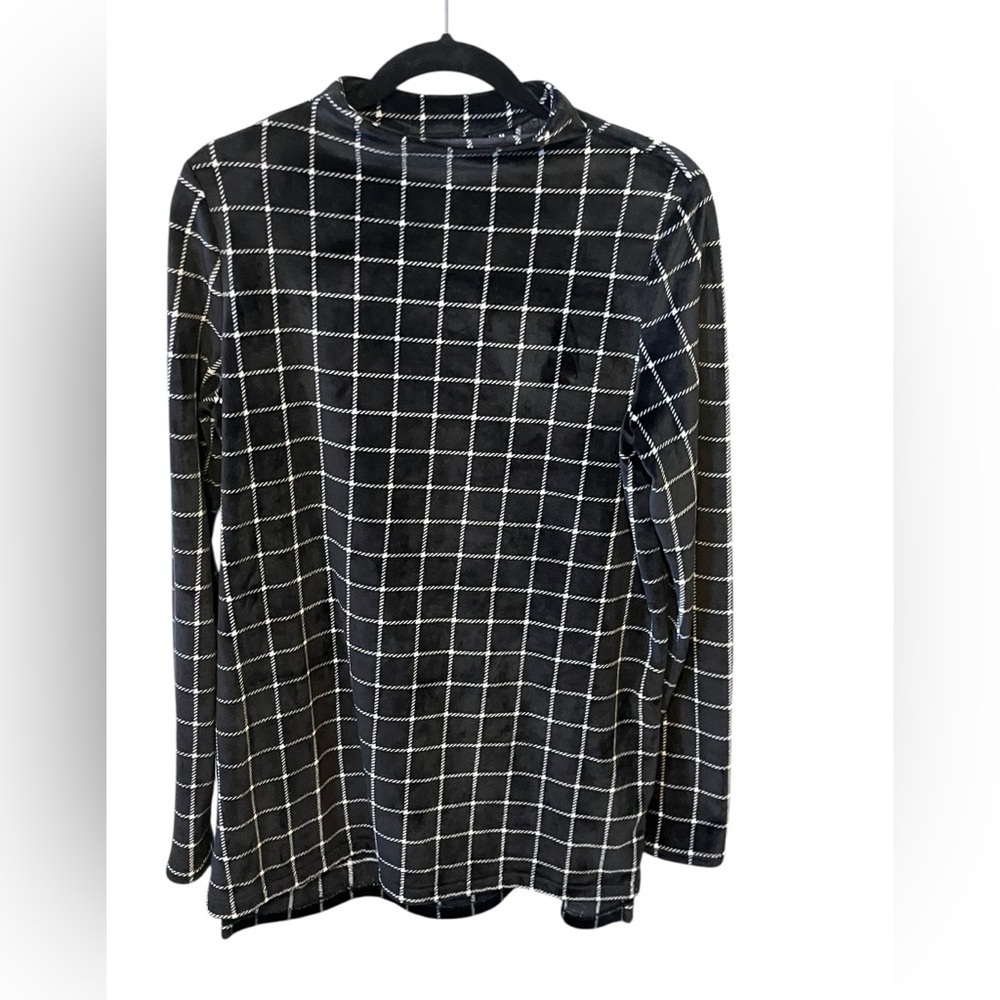 Black & White CabinCore Windowpane Mock Neck Top Medium (10–12) Old Money Style - Picture 2 of 7